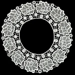 Intricate white milk silk hollow floral lace collar detail with elegant embroidery texture