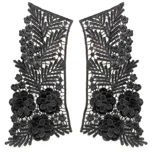 Symmetrical black milk silk embroidered hollow floral lace collar appliques for DIY sewing