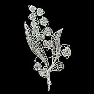 Detailed white lily of the valley lace embroidery patch for delicate DIY sewing crafts