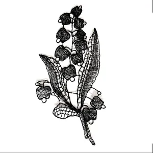 Detailed view of black lily of the valley fish silk embroidery lace patch for DIY