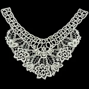 Weiße Polyester Bestickte Spitze Falscher Kragen Ausschnitt Blumen Blatt Applikation Für Damen Kleidung Nähzubehör
