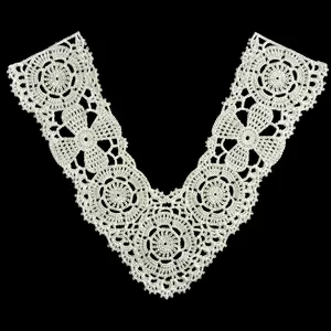 Detailed view of the intricate white floral crochet patterns on a polyester lace collar