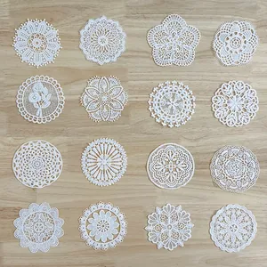 Collection of sixteen white vintage water-soluble lace patches for DIY embroidery projects