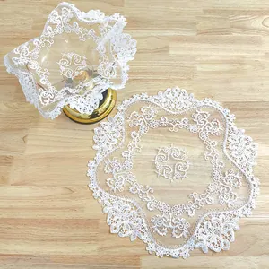 Elegant Round White Lace Tablecloth Hollow Out Embroidered Floral Placemat Decorative Dustproof Cover Mat For Home Decor