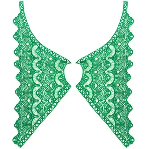 Exquisite green milk silk embroidery lace collar applique with intricate floral patterns