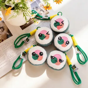 Five cute plush sushi roll keychains with various expressions on a bright white surface.