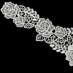 Detailed macro shot of white rose lace embroidery texture for DIY sewing accessories