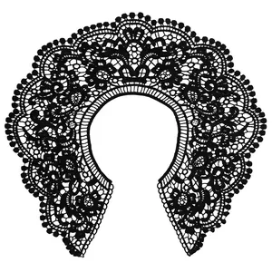 Vue détaillée d'un col en dentelle brodée de soie de lait noire aux motifs floraux.