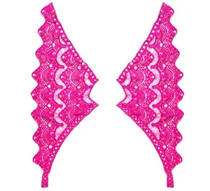 Detailed view of pink milk silk embroidered lace appliques for clothing decoration