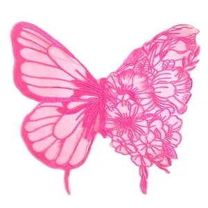 Filigraner rosa Schmetterling Blumen Spitze Stickerei Aufnäher für Kleidung