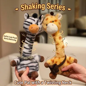 Lindos peluches de cebra y jirafa con cuellos largos flexibles para aliviar el estrés