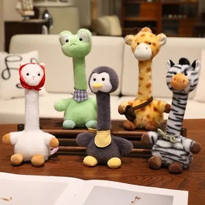 Colección de lindos peluches de animales de cuello largo con jirafa, cebra y alpaca