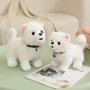 Realistic white Pomeranian plush dog toys set, soft stuffed puppy models for home decor.