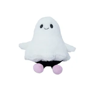 Mignon porte-clés peluche fantôme d'Halloween avec pieds roses sur fond blanc