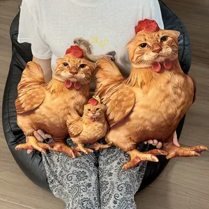 Juego de cojines de peluche creativos con cabeza de gato y cuerpo de pollo decorativos