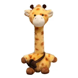 Peluche de jirafa de cuello largo con manchas marrones y bolso bandolera pequeño