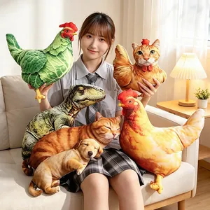 Realistic Simulation Animal Plush Pillow Soft Hen Cabbage Chicken Dinosaur Cat Dog Stuffed Toy Home Decor Sofa Cushion Creative Gift