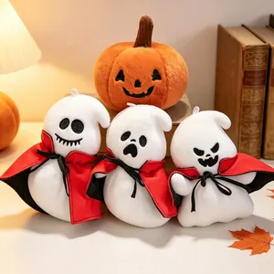 Adorable soft Halloween plush toys set featuring cute pumpkin and ghosts in red capes gift