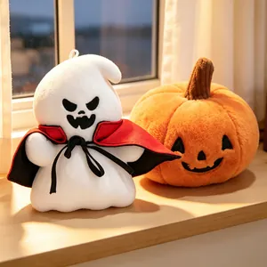 Cute Halloween plush toys set featuring a white ghost in a cape and an orange pumpkin.