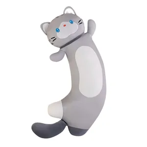 Long oreiller chat mignon en tissu de soie glacée rafraîchissant pour dormir