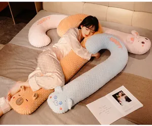 Traversin long en peluche en forme de C avec tête d'animal pour un sommeil latéral douillet