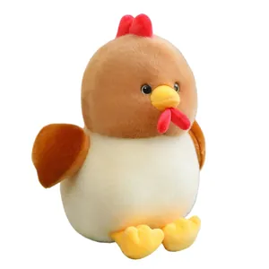 Adorable cartoon rooster plush toy with soft white and brown fur, perfect gift doll
