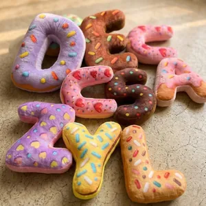 Cojines de letras de peluche estilo donut con chispas de colores para niños