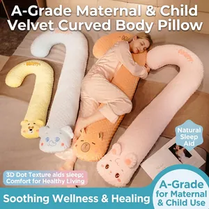 Oreiller de Corps Long en Forme de J pour Femmes Grossesse Soutien Tissu Minky Animaux Oreiller pour Dormeurs Latéraux Cadeau Enfants