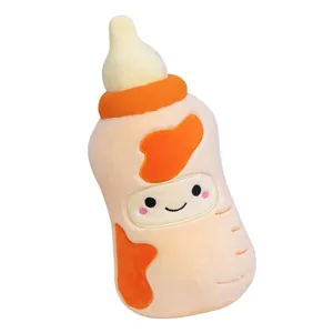 Cute milk bottle shaped plush toy pillow with a sweet smiling face for kids' room decor