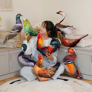 Realistic Bird Plush Pillow Creative Soft Rooster Hen Parrot Duck Pigeon Mandarin Duck Pheasant Stuffed Animal Home Decor Toy