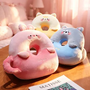 Coussins de sieste en soie glacée animaux mignons pour bureau en rose, bleu, jaune