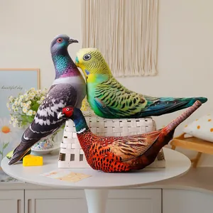 Realistic bird plush toy set featuring lifelike pigeon, budgie and pheasant soft pillows