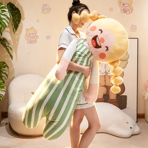 Grande poupée en peluche fille mignonne avec nattes blondes et tenue rayée pour enfants