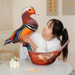 Soft realistic mandarin duck and pheasant bird plush pillows for cozy home decor.