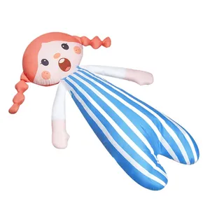 Poupée en peluche Abeibei pour enfants avec rayures bleues et tresses oranges