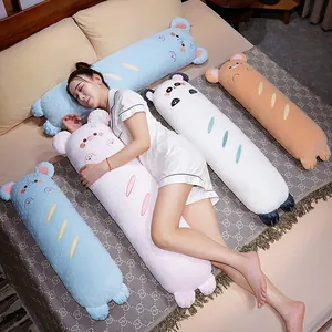 Cute animal plush long bolster pillow in soft Doudou velvet for sleeping and hugging
