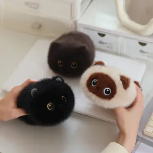 Cute Plush Cat Ball Pillow Soft Stuffed Calico Siamese Black Cat Toy Doll Stress Relief Desktop Ornament Gift For Kids Women