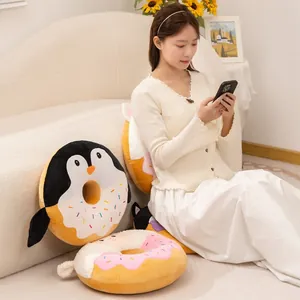 Cute cartoon animal donut plush cushion for seat and lumbar support in cozy room