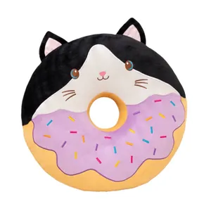 Cute cartoon cat donut plush pillow for sofa and office chair lumbar support