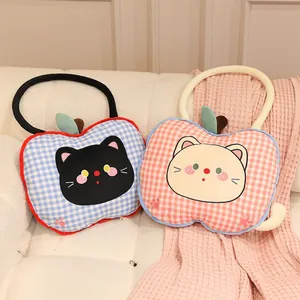 Two-in-one cute apple-shaped cat plush pillow blanket for cozy office or car use