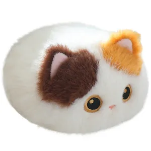 Adorably fluffy calico cat plush doll stress relief toy for cozy desk decoration