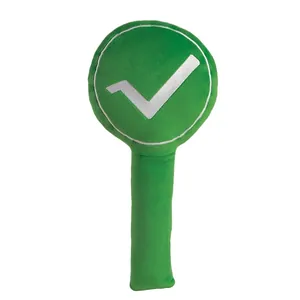 Green plush check mark hand-held indicator sign for photography and video props