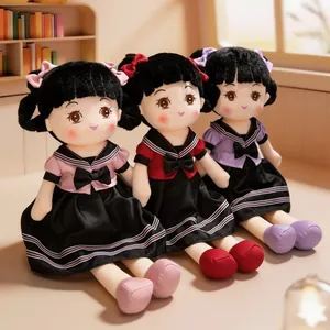 Set of three cute school style girl plush dolls with colorful sailor fuku dresses