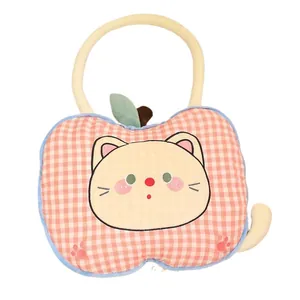 Cute apple-shaped 2-in-1 plush pillow blanket with cartoon cat design