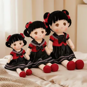 Three cute academy style girl plush dolls with red bows and sailor school uniforms.