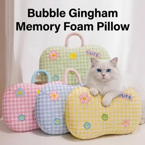 Almohada Viscoelástica a Cuadros Gingham Almohada de Siesta Portátil Con Mango Bordado Floral Lindo Respaldo para Oficina