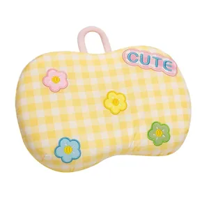 Yellow checkered summer memory foam neck pillow with cute flower patterns and patch