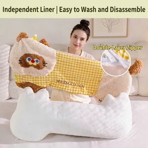 Traversin chat à carreaux avec coussin intérieur amovible en forme d'os