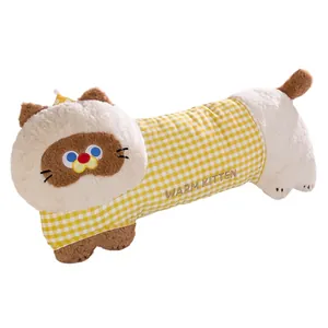 Adorable oreiller long à carreaux en forme de chat pour dormir, coussin de corps en peluche