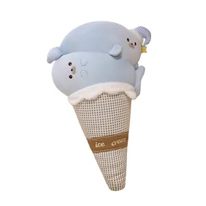 Kawaii blue seal ice cream cone shaped plush pillow decorative sofa back cushion